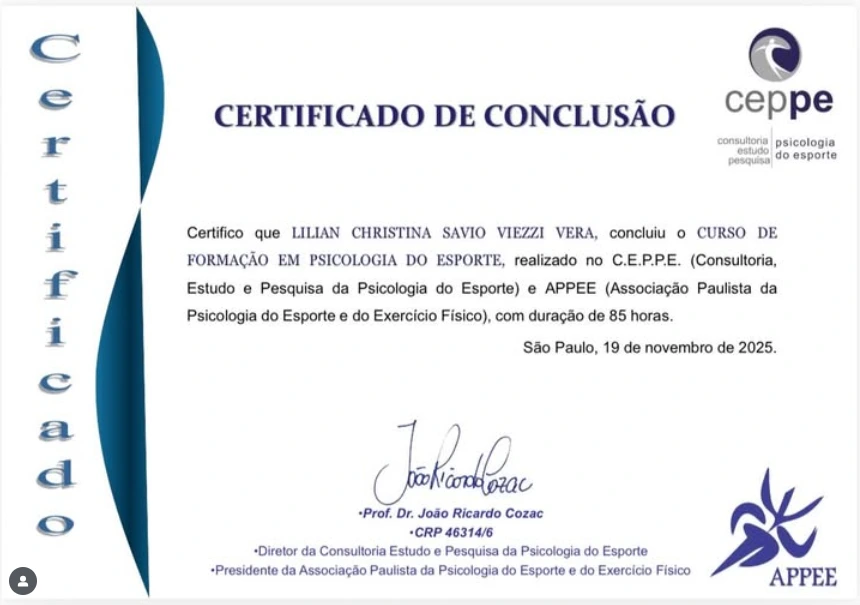Psicologia do Esporte de Alta Performance: Lilian Viezzi conclui Formação com Ênfase em ACT e Nota Máxima